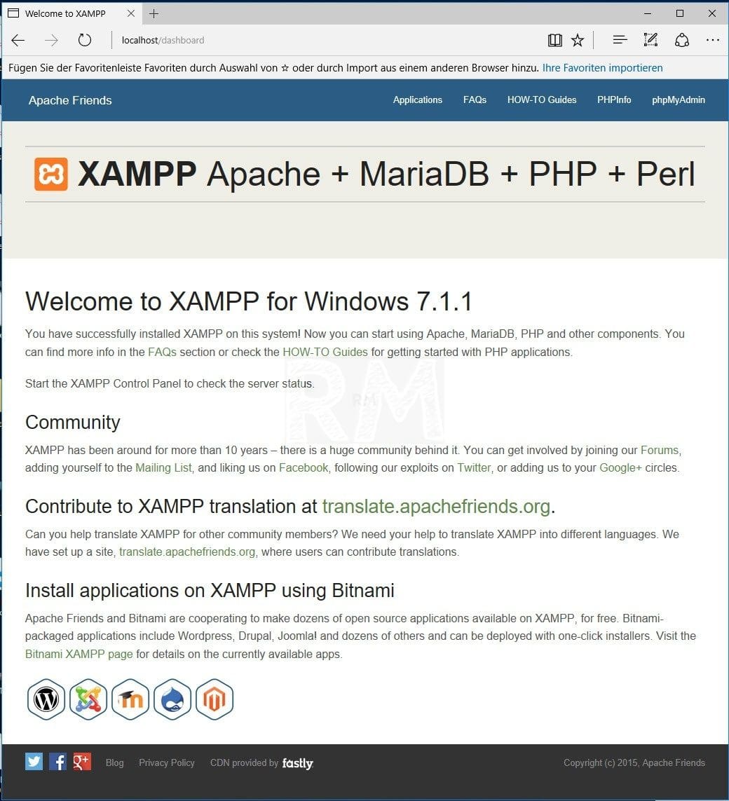 XAMPP Startseite